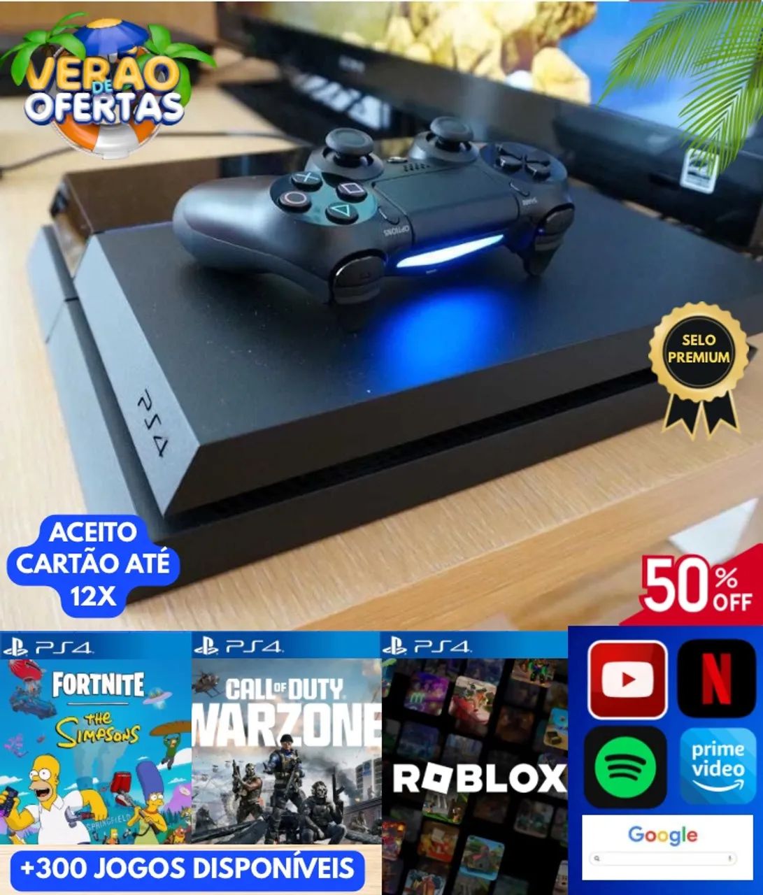 OPORTUNIDADE! PS4 BLACK PIANO + 300 JOGOS DISPONÍVEIS!