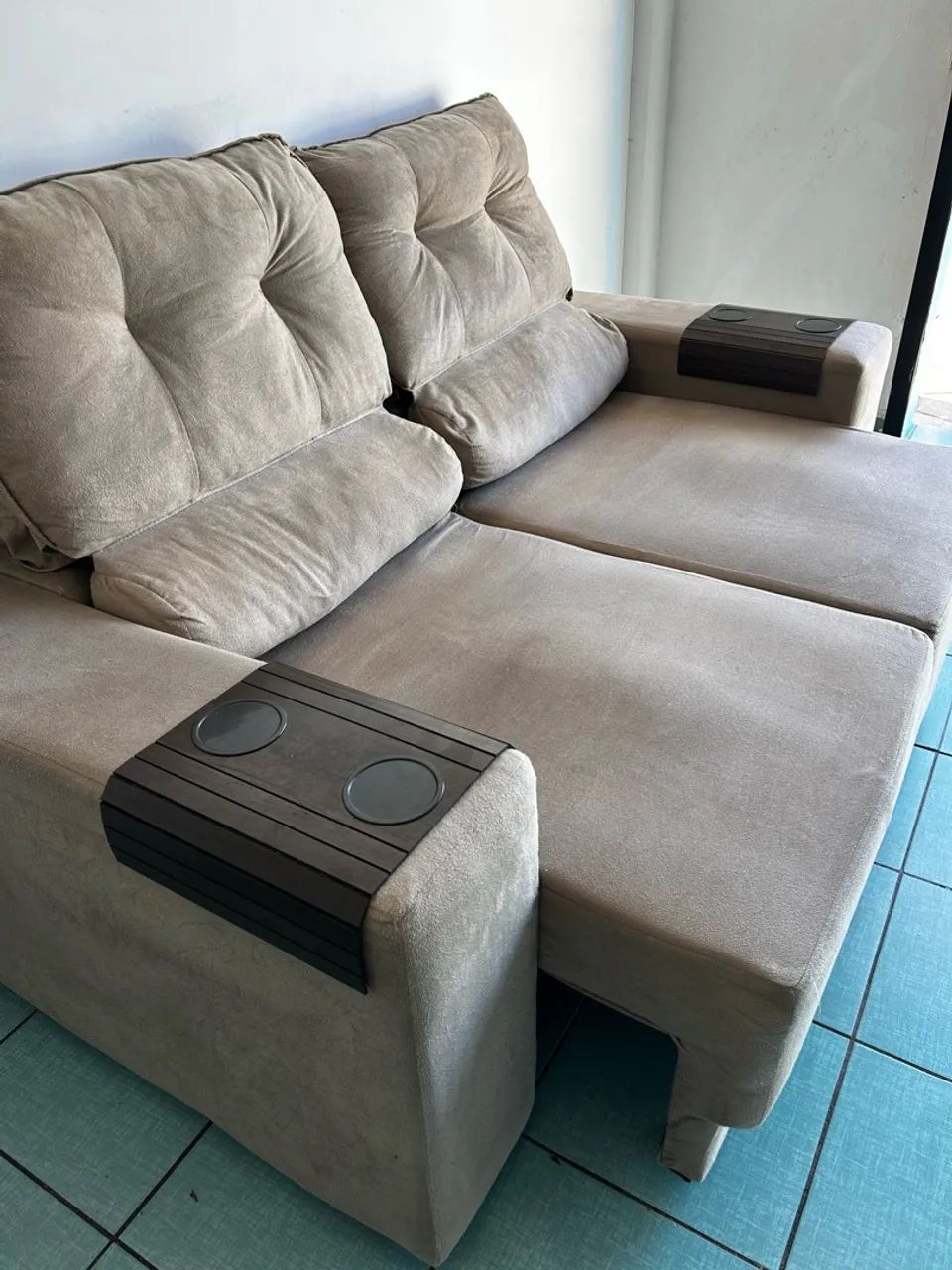 Sofá retrátil e reclinável em suede caramelo entregamos - Foto 3