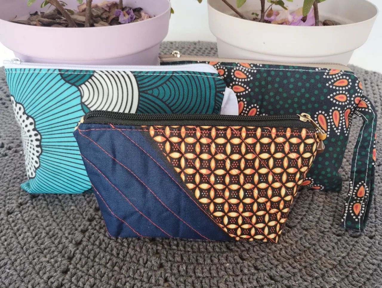 Nécessaire em tecido estampado kit com 3 