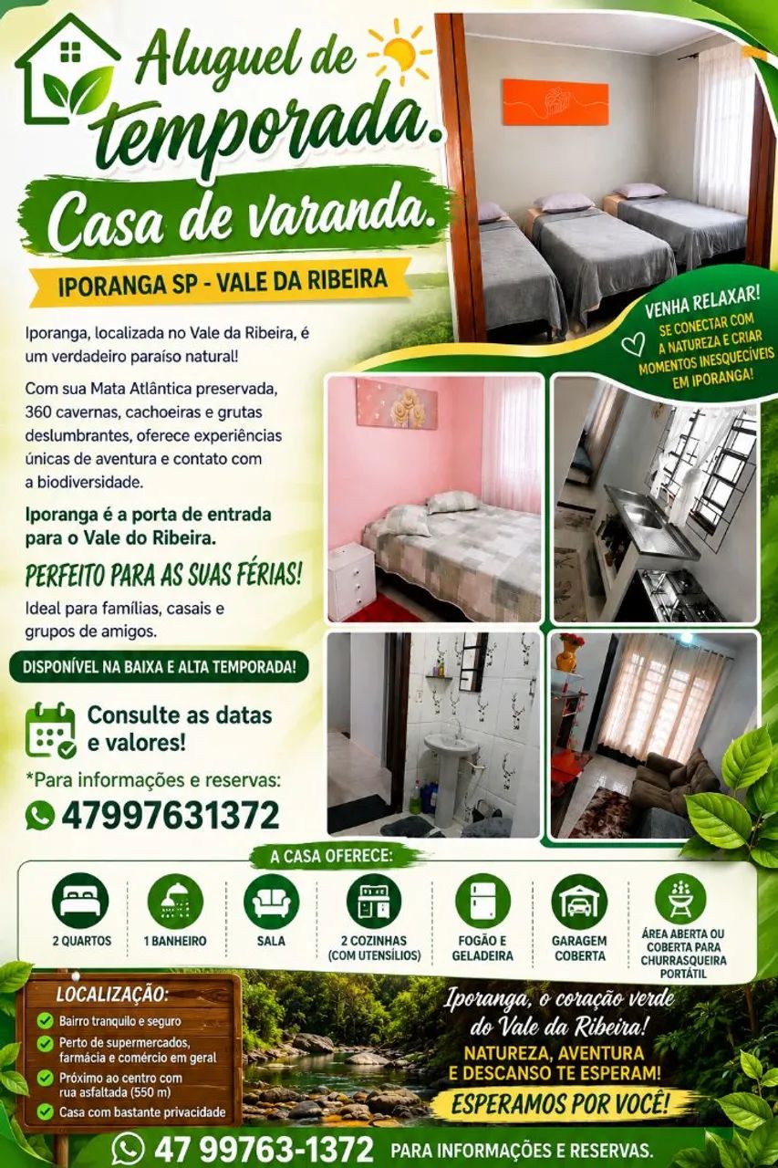 CASA DE ALUGUEL DE TEMPORADA IPORANGA SP.