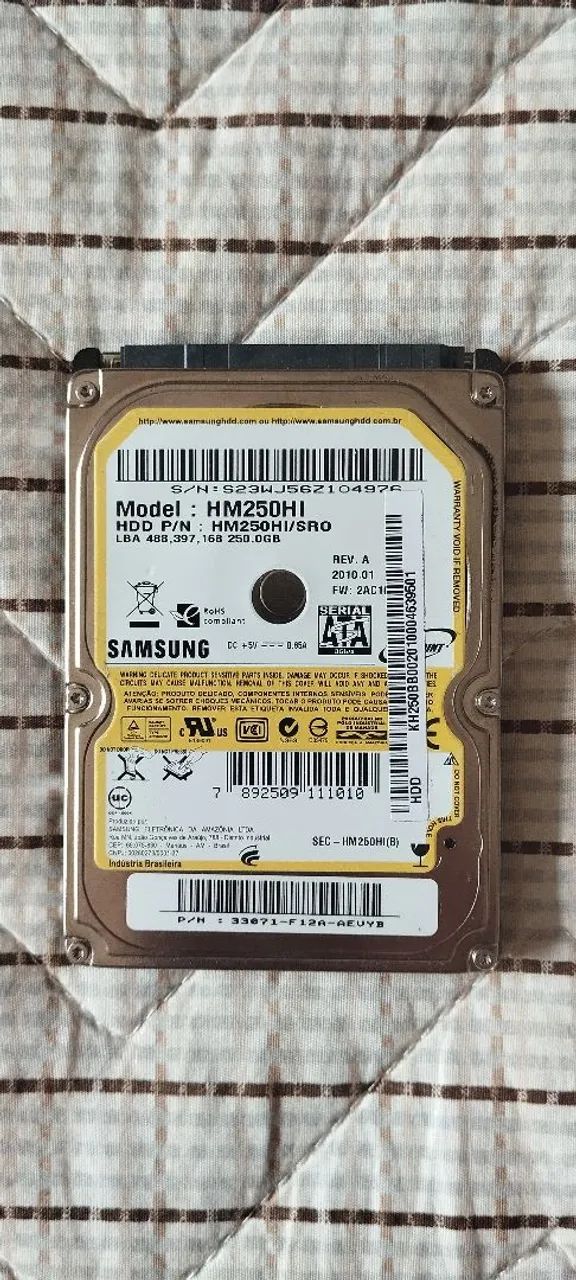 HD Samsung notebook sata 250 GB 
