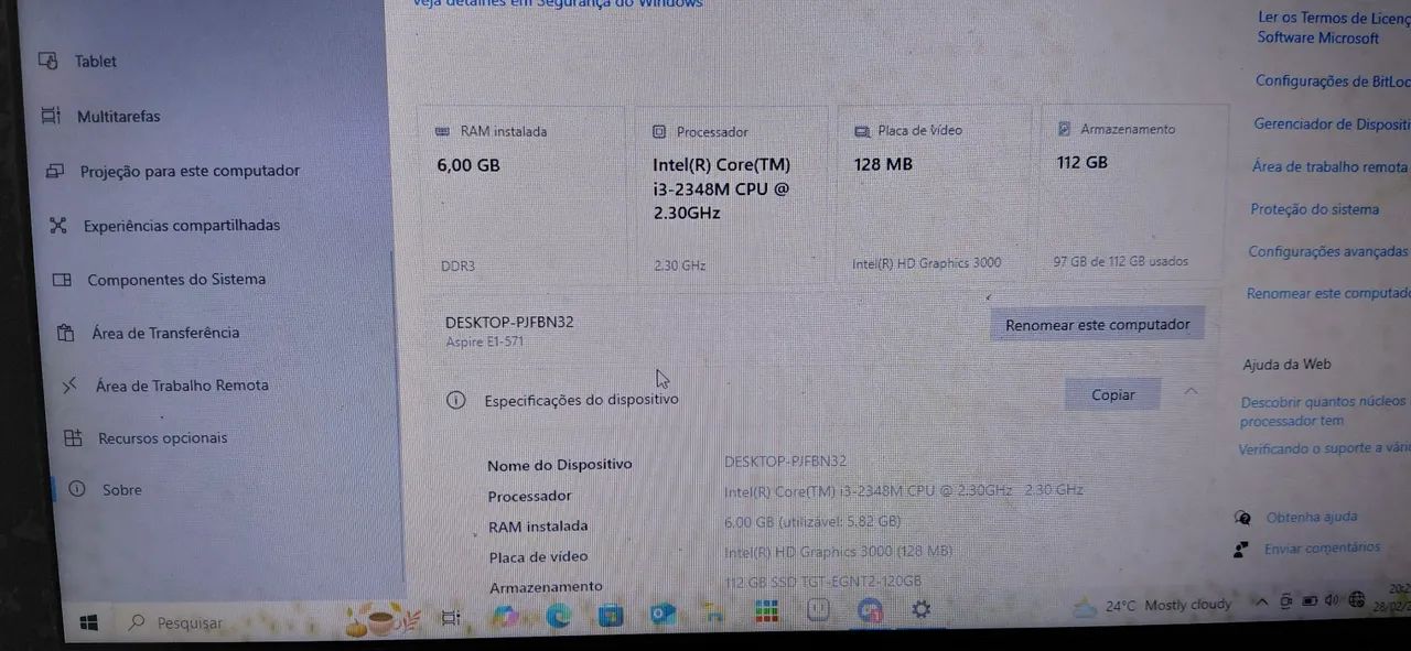 Notebook Acer Intel Core i3
