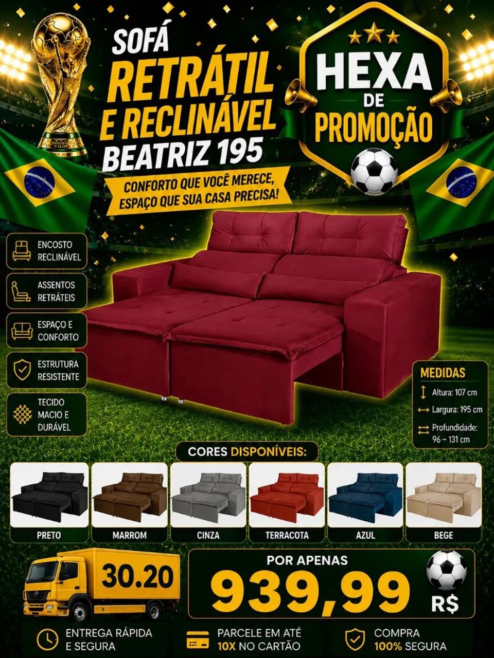 Sofá retrátil reclinável Beatriz 1.95