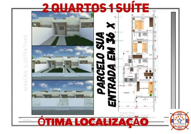Casa 2 quartos 1 suíte porcelanato