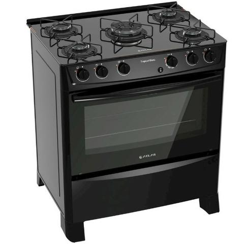 Fogão Atlas 5 Bocas Tropical Glass Com Tripla Chama Preto Bivolt *NOVO