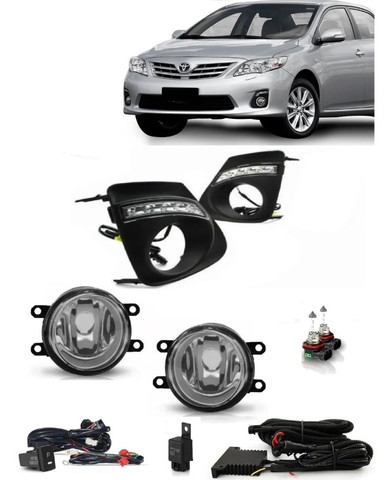 Kit Farol Milha C/Moldura Preta Led DRL Corolla 2012 a 2014