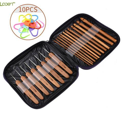 Kit Agulha Crochê Em Bambu 20 Peças Com Estojo E Marcadores
