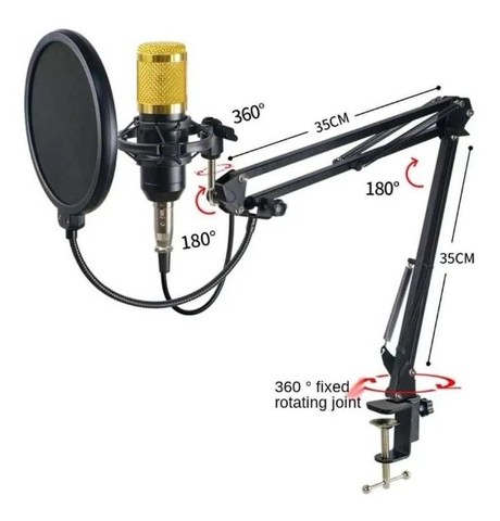 Microfone Condensador Profissional BM800 + Braço Articulado - Foto 4