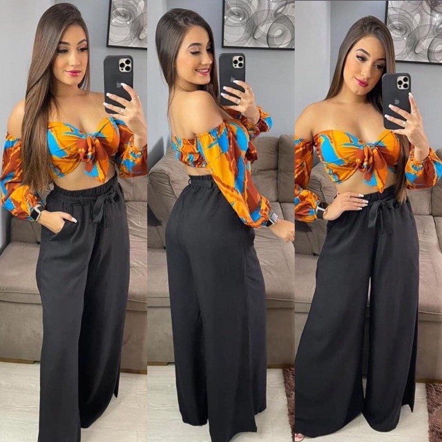 Calça Pantalona Tecido Viscose Cor Preta
