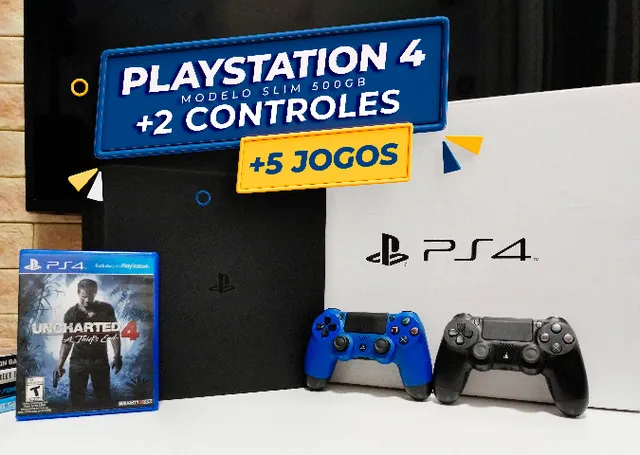 Console PS4 Slim 500GB com 2 Controles e Fifa 19 - 2 Anos de