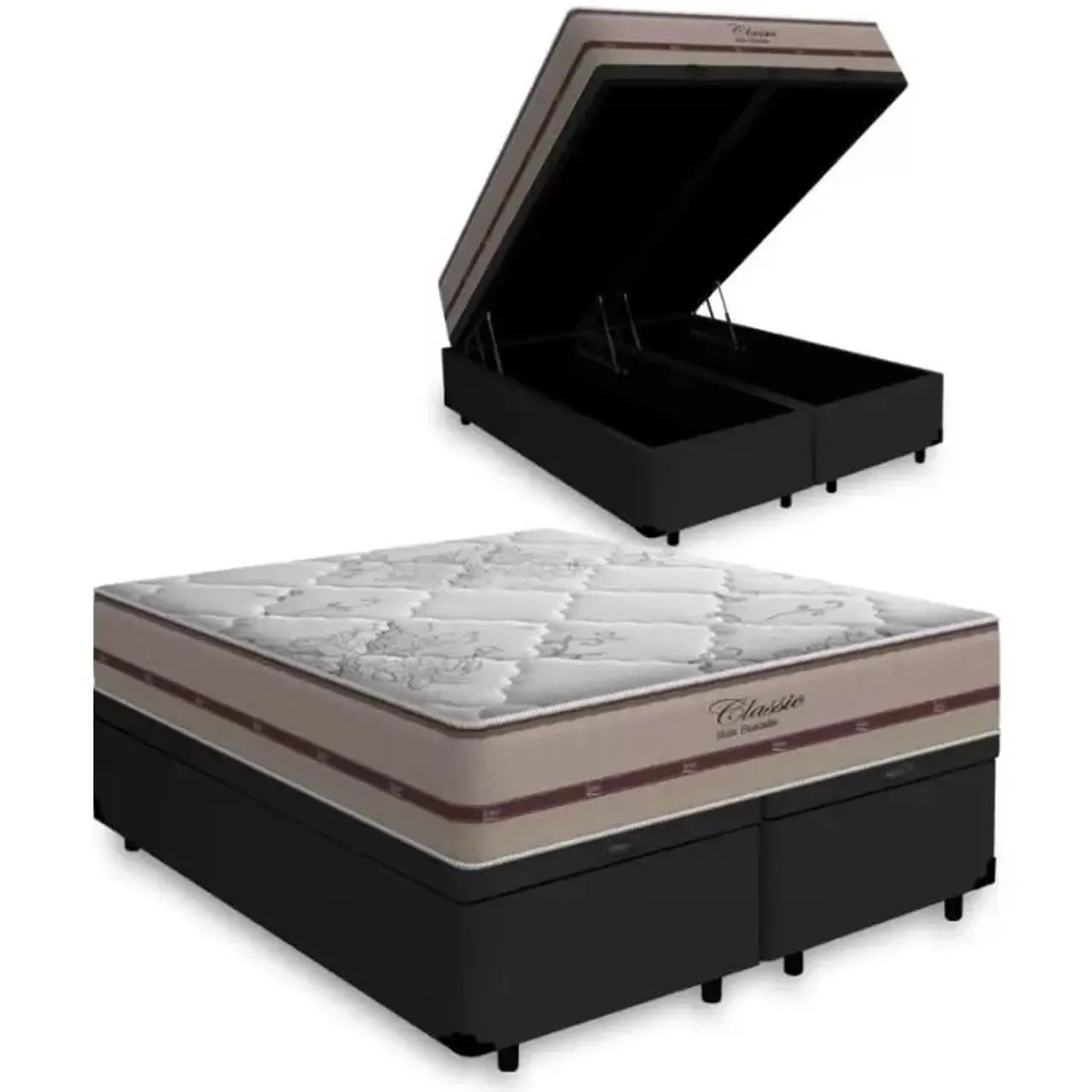 Colchão Queen Clássico Molas Ensacadas + Base Baú Blindado tt65