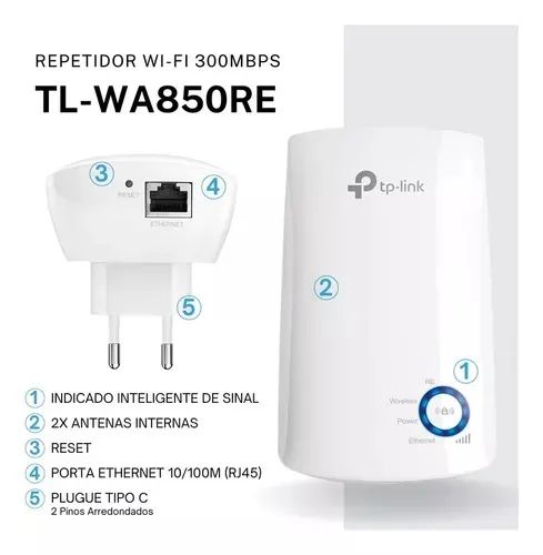 Repetidor De Sinal Wireless Wi-fi Tp-link Wa 850re 300mbps - Loja Natan Abreu  - Foto 4