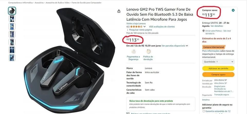 Fone Bluetooth Gamer Lenovo GM2 Pro Lacrado - Foto 5