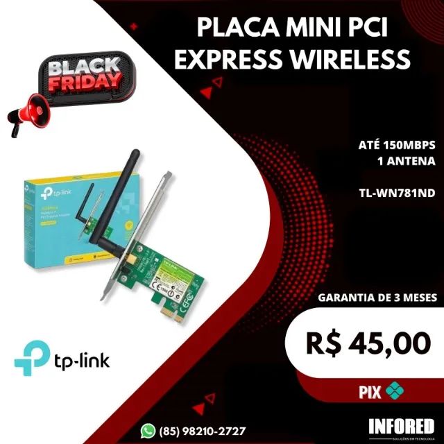 Placa mini Pci Express Wireless Tplink 150Mbps placa de rede TL-WN781ND