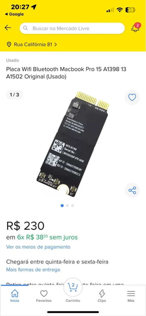 Placa de rede Wi-Fi MacBook Pro  - Foto 3