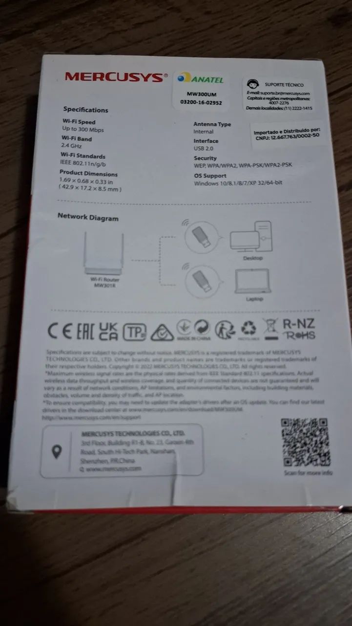 Adaptador USB Wi-Fi Mercusys MW300UM N300 - Foto 2