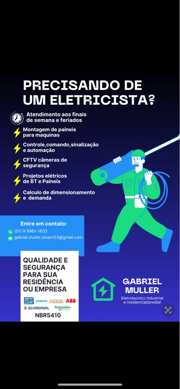 Eletrotécnico profissional. Industrial e residencial!