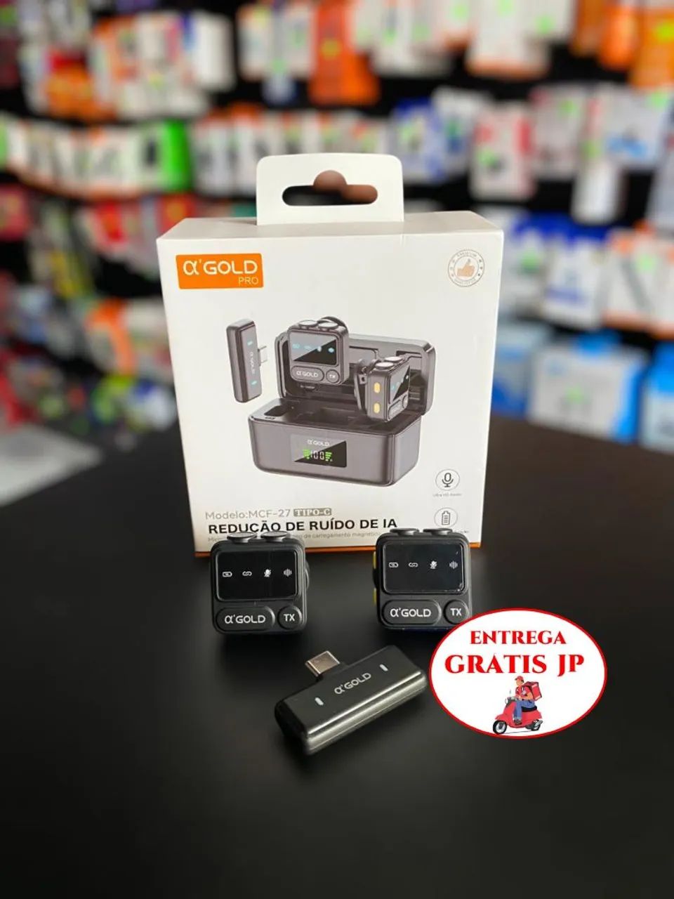 PAR DE MICROFONES LAPELA GOLD MCF-27 TIPO C MAGNÉTICO COM REDUÇÃO DE RUÍDO