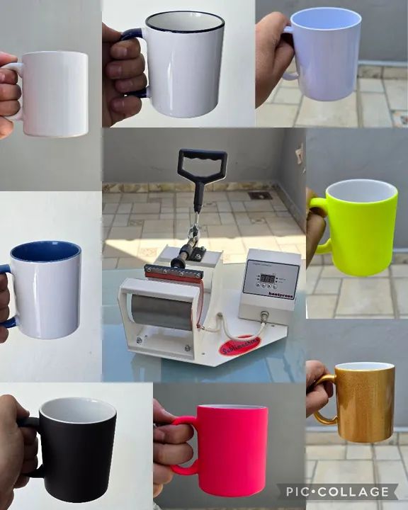 Kit Prensa Térmica + Canecas para Sublimação