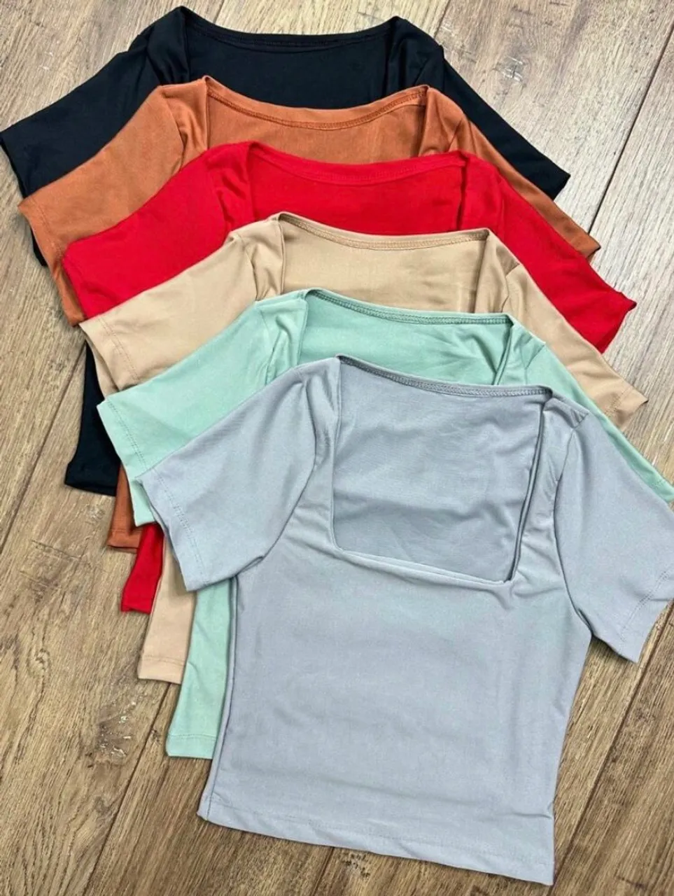 Kit 6 Blusas Cropped Gola Quadrada Cores Variadas