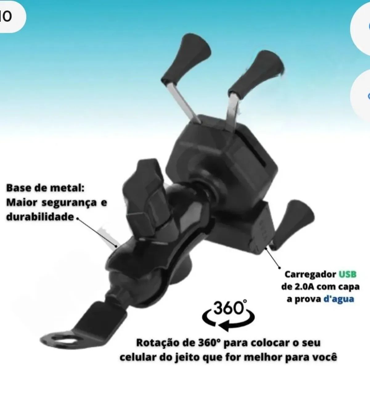 Carregador e Suporte Celular Gps Para Moto Fixa Mesa ou Retrovisor - Foto 3
