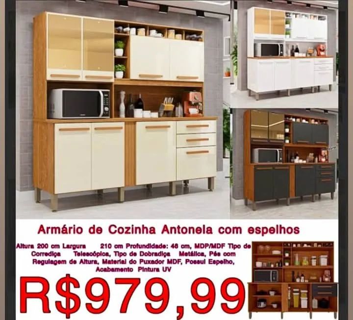 Armário de Cozinha Antonela com Espelhos - Novo