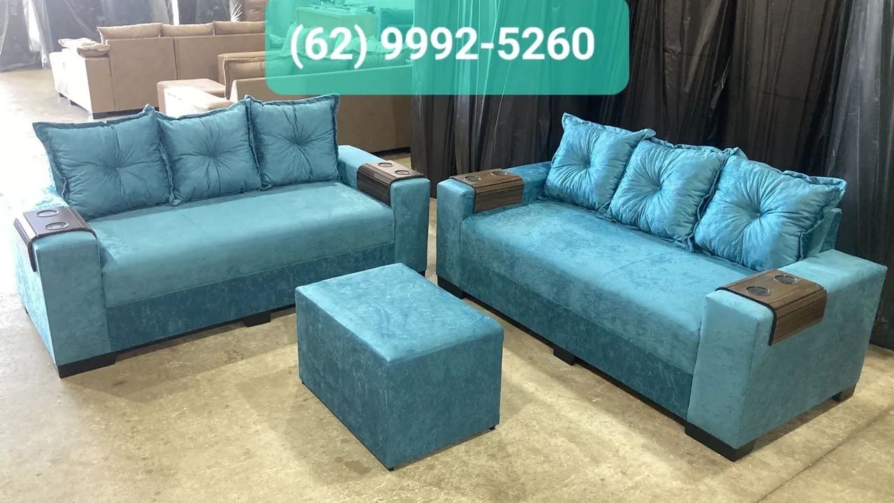 Sofá de canto com chaise grande cinza com puff - Foto 3