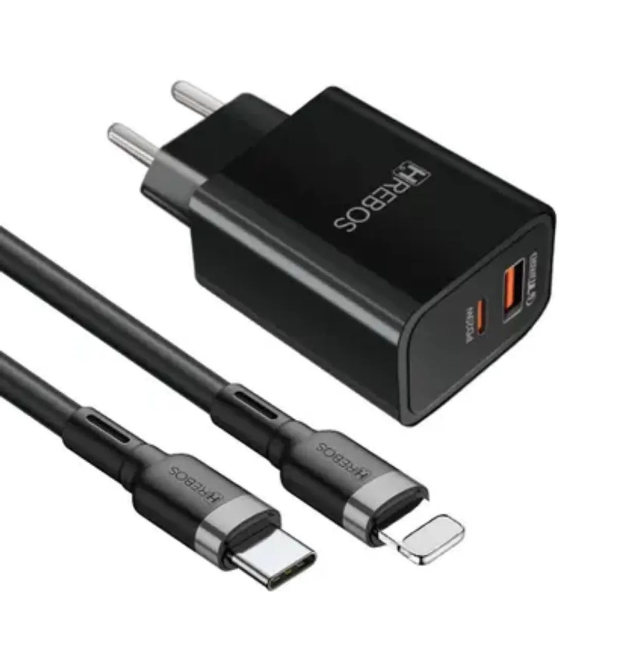 Carregador Rápido 30W USB-C + USB-A para iPhone e Android - Preto