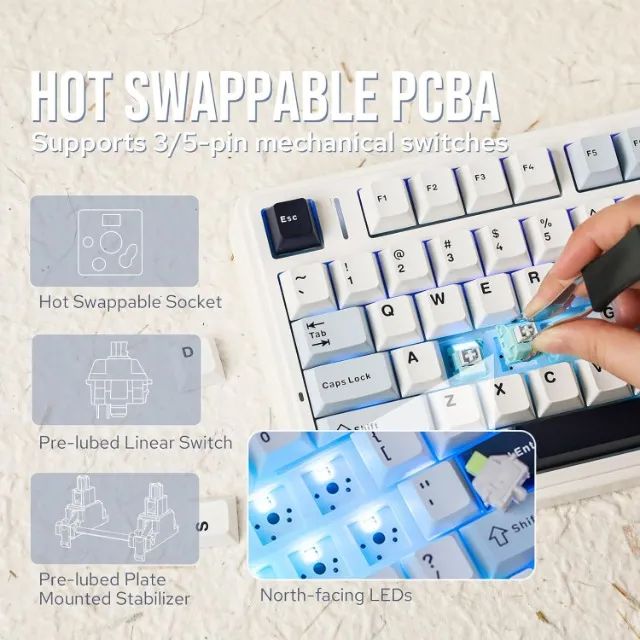 [Novo] Teclado Sem Fio Epomaker Aula F75 Glaciar Blue, Tri-Mode, Reaper Switch, Gamer, PC - Foto 4