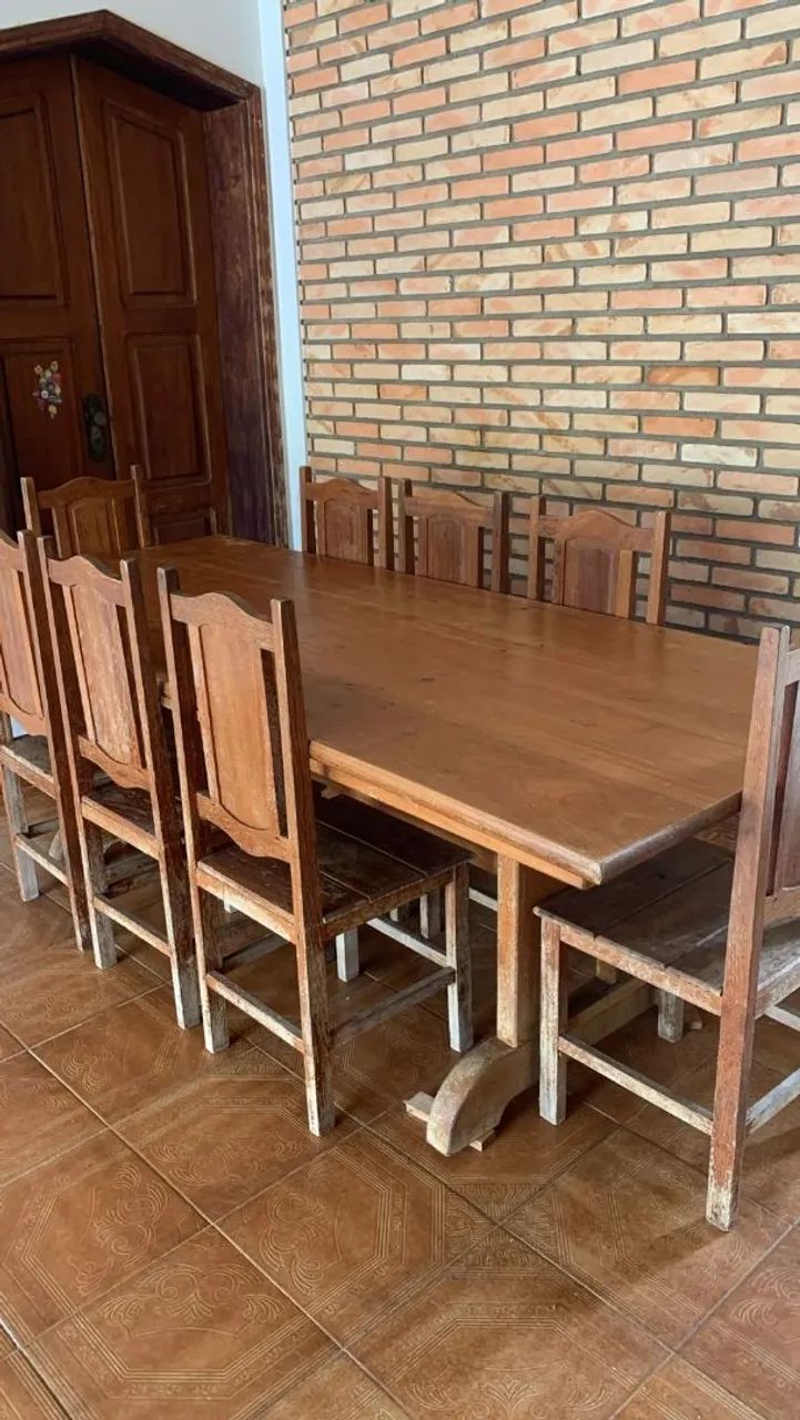 Jogo de mesa jantar cerejeira MACIÇA com 8 cadeiras  - Foto 2