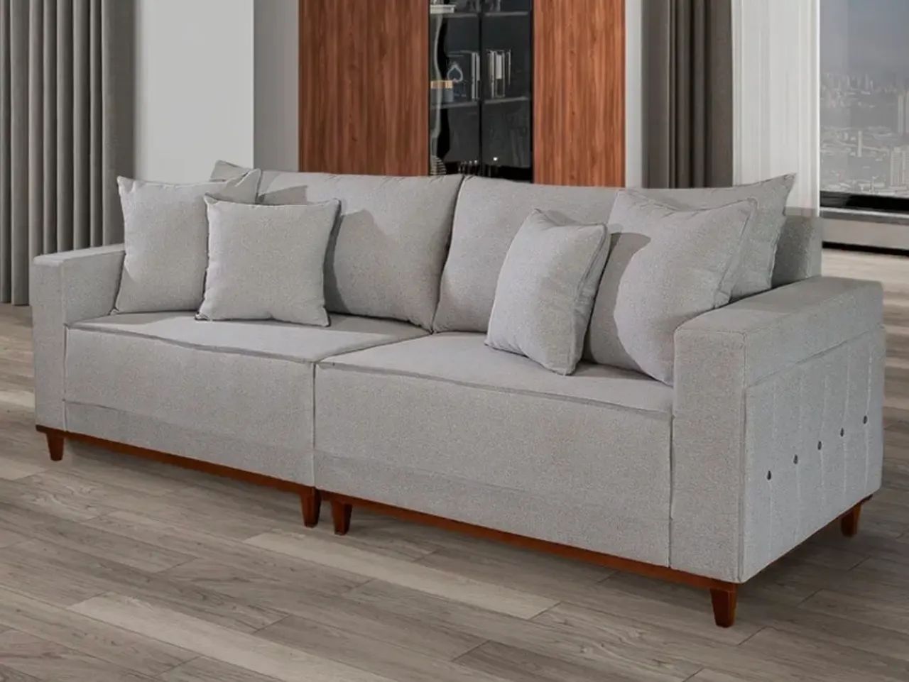 Sofá Living em Linho 4 Lugares com Almofadas Soltas 236cm p54