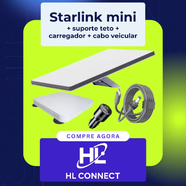 Kit Starlink Mini com suporte teto, carregador e cabo veicular