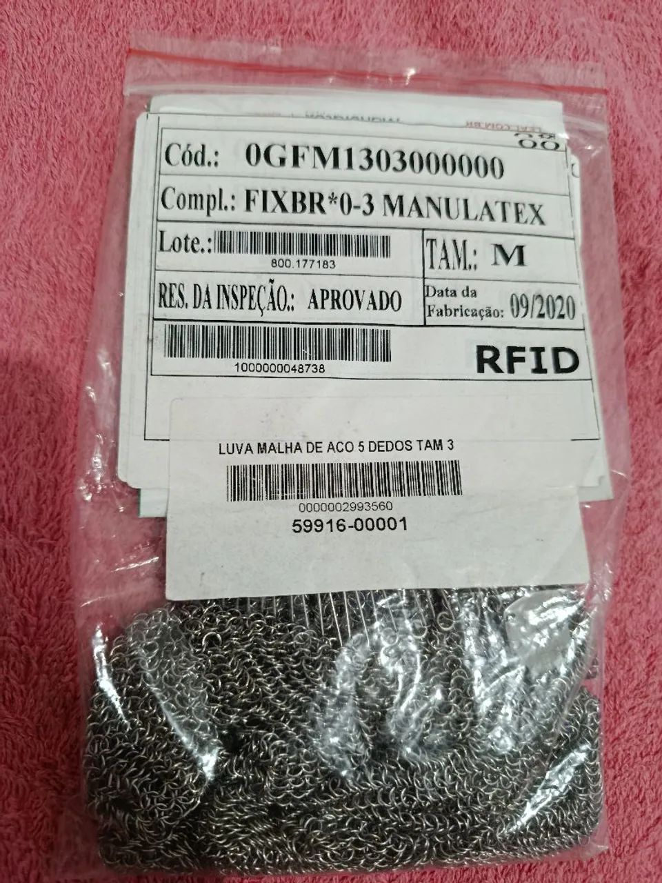 Luva malha de aço 5 dedos