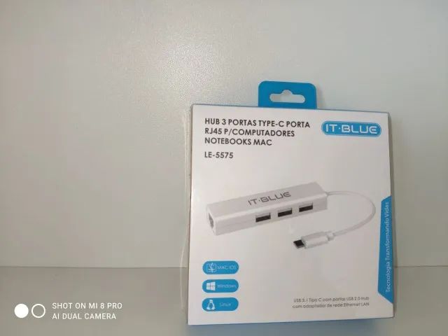 HUB 3 portas Tipo-C Porta RJ45 para Computadores / notebooks / MAC IT-BLUE  - R$55,00 - Foto 2