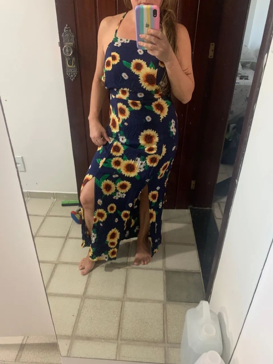 Vestido longo com estampa de girassol - Foto 3