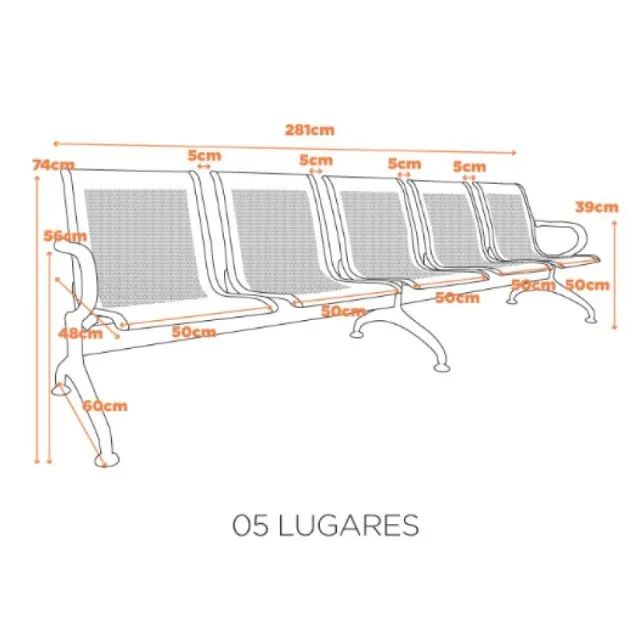 Longarina Aeroporto 5 Lugares Estrutura Cromada Conforto Reforçado Uso Intenso 33113 - Foto 3