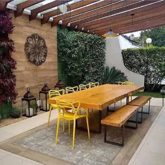 Mesa de Jantar Rústica de Madeira Maciça com Bancos
