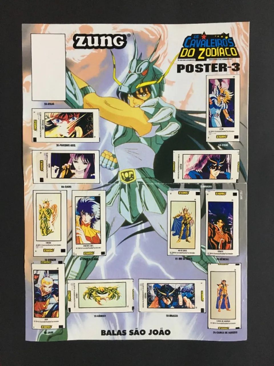Pôster 3 Os Cavaleiros do Zodíaco Balas Zung Quase Completo Original 1994