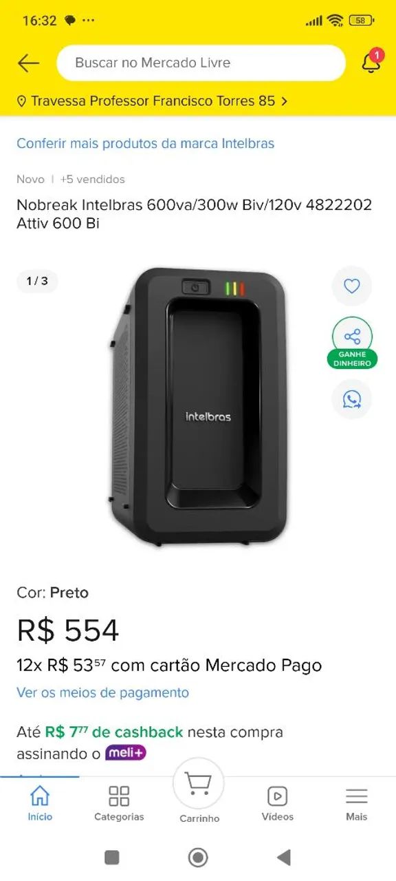 Nobreak Intelbras 600va/300w