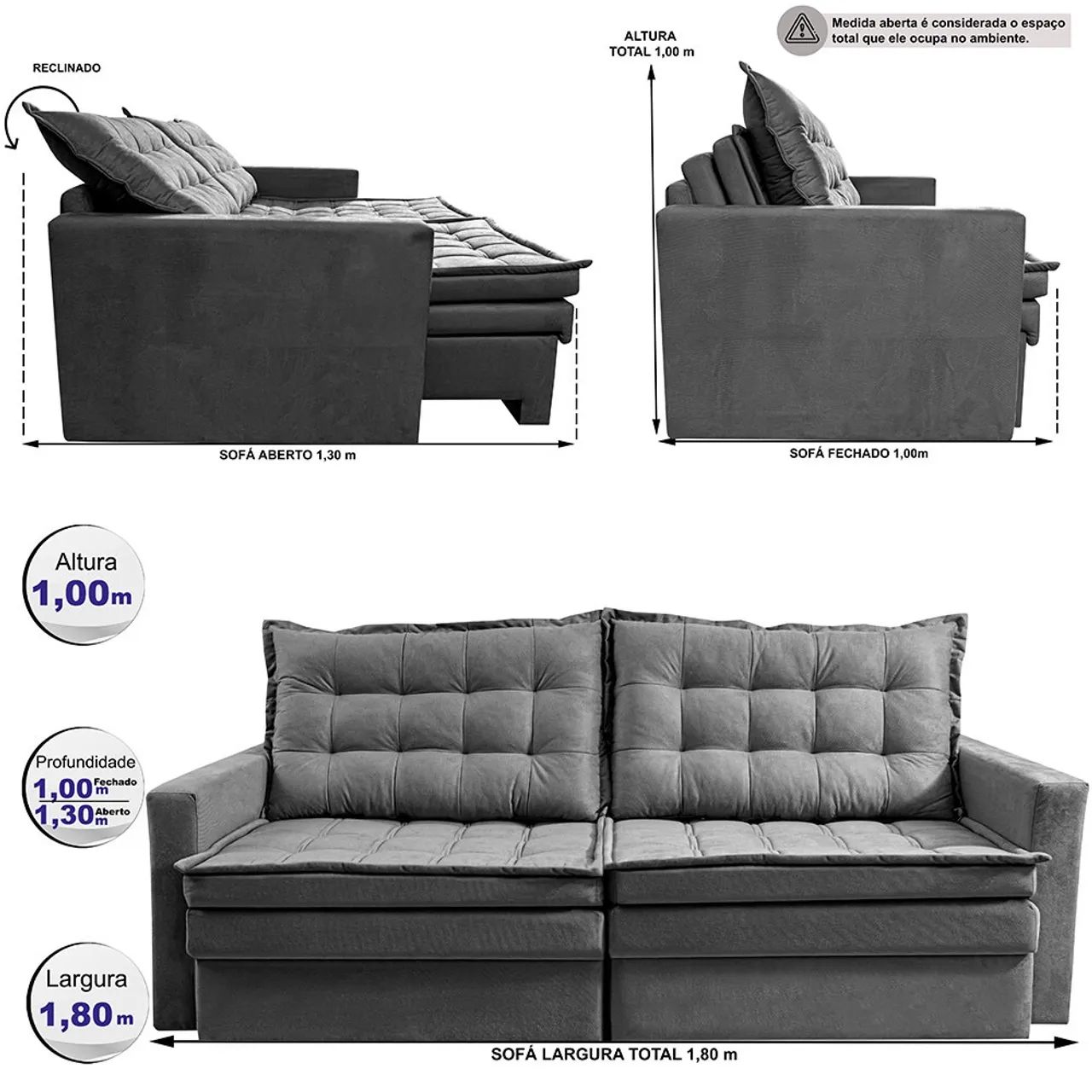 Sofá Retrátil e Reclinável com Baú 1.80M [frete grátis] - Foto 5