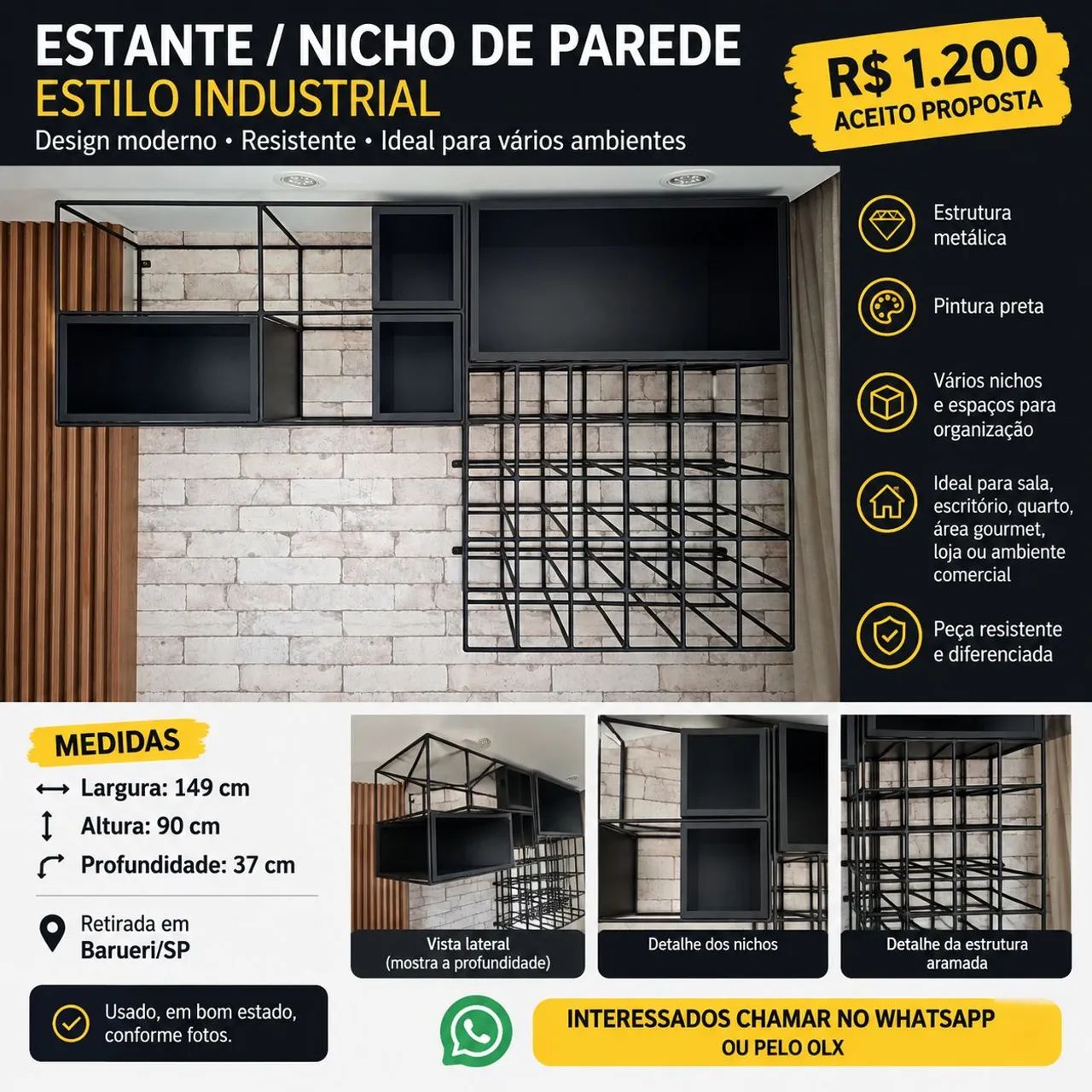 Nicho de parede estilo industrial