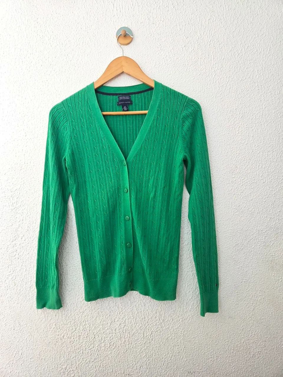 Cardigan Tricot Verde Tommy Hilfiger Algodão Pima P