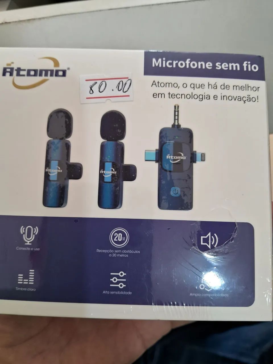 Microfone sem Fio Átomo MO-F14 para Iphone e Tipo C - Foto 4