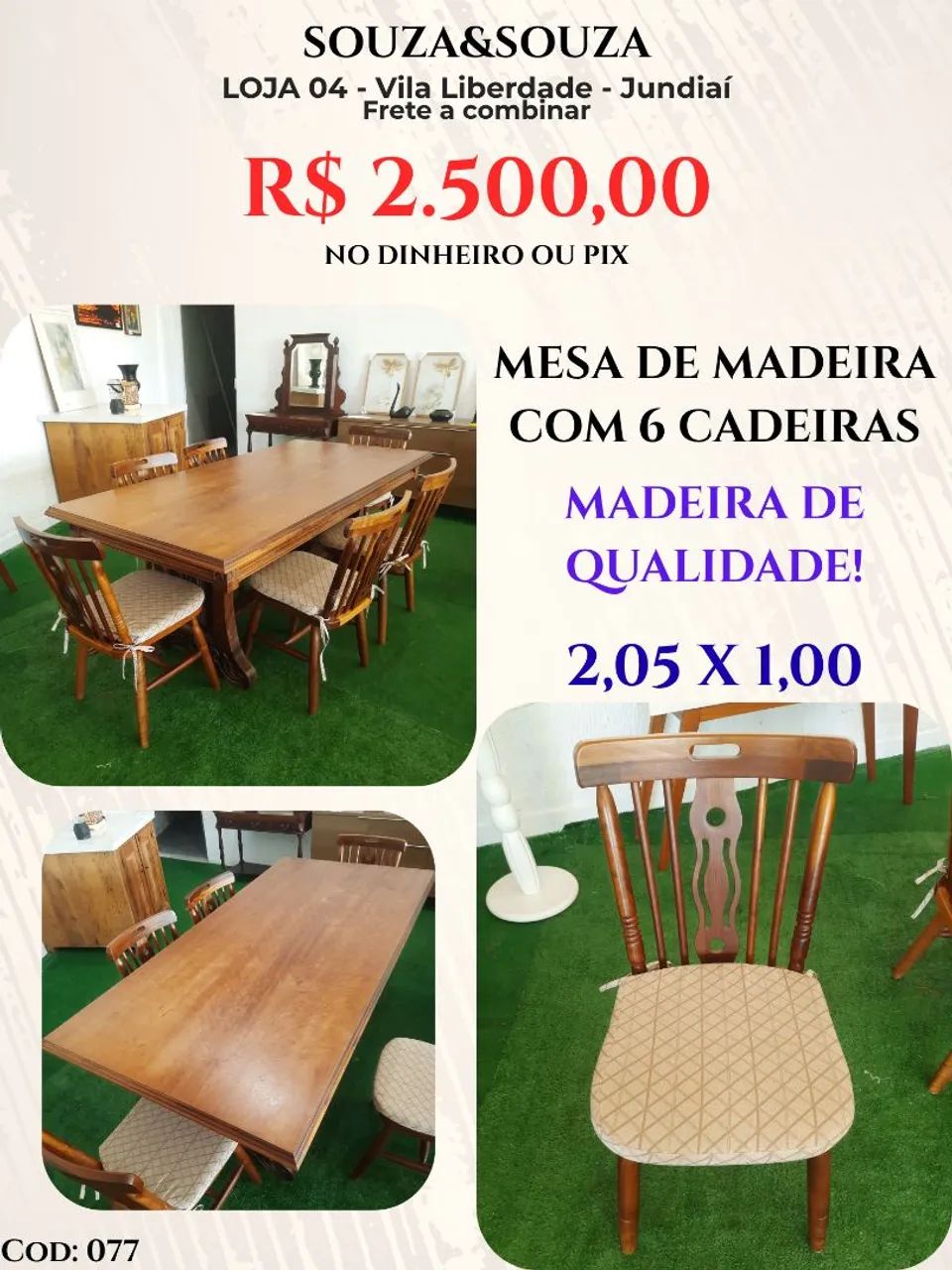 Mesa de Madeira 6 cadeiras 