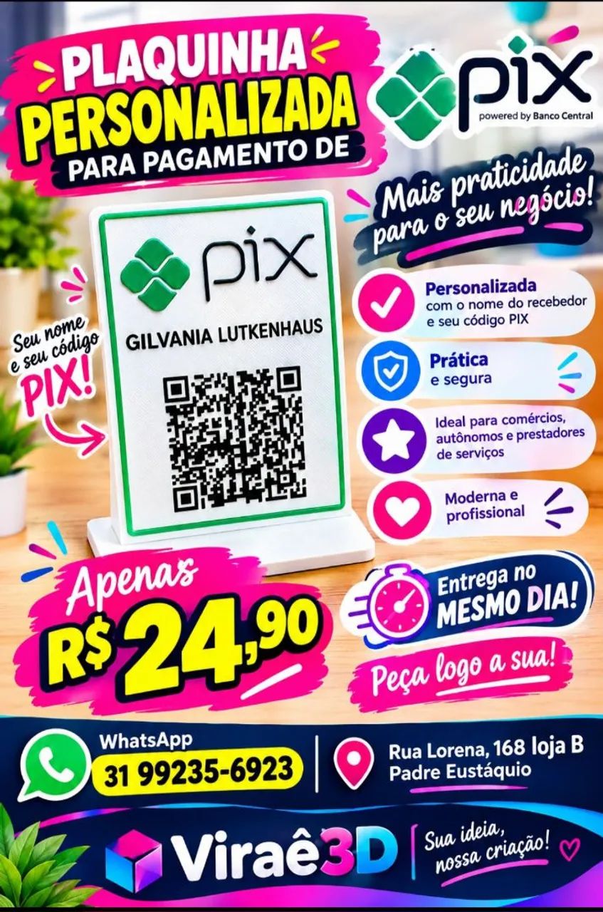 Placa personalizada pix, google ou rede R$24,90 - Foto 3