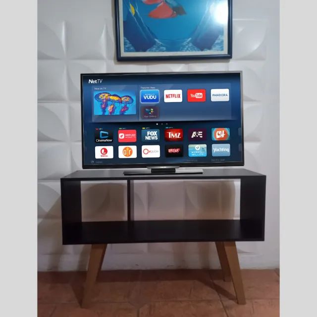 Rack Retro em MDF Preto TV até 42' 1 metro 