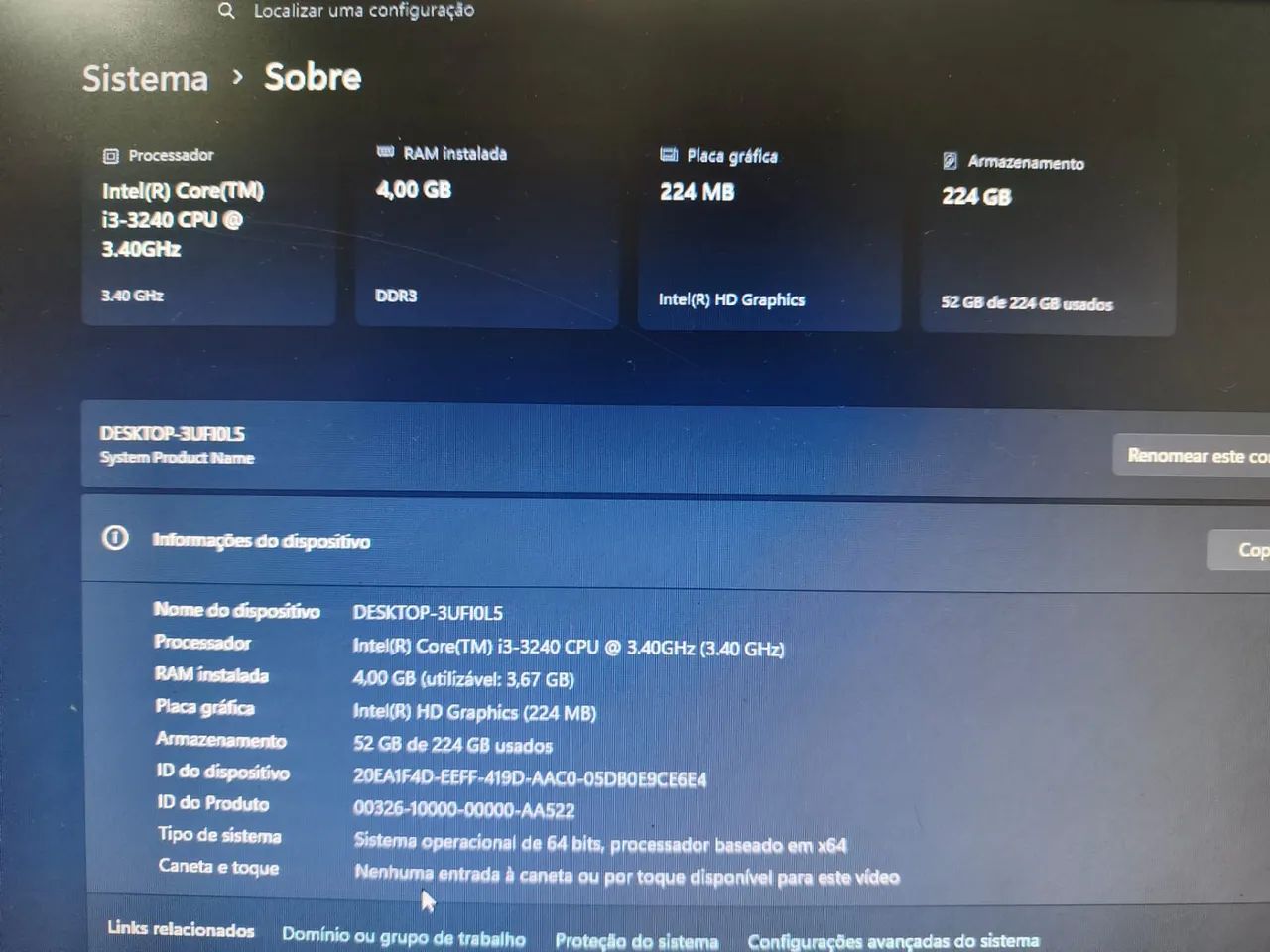 PC computador I3 3240 SSD 256 4G Windows 11 - Foto 3