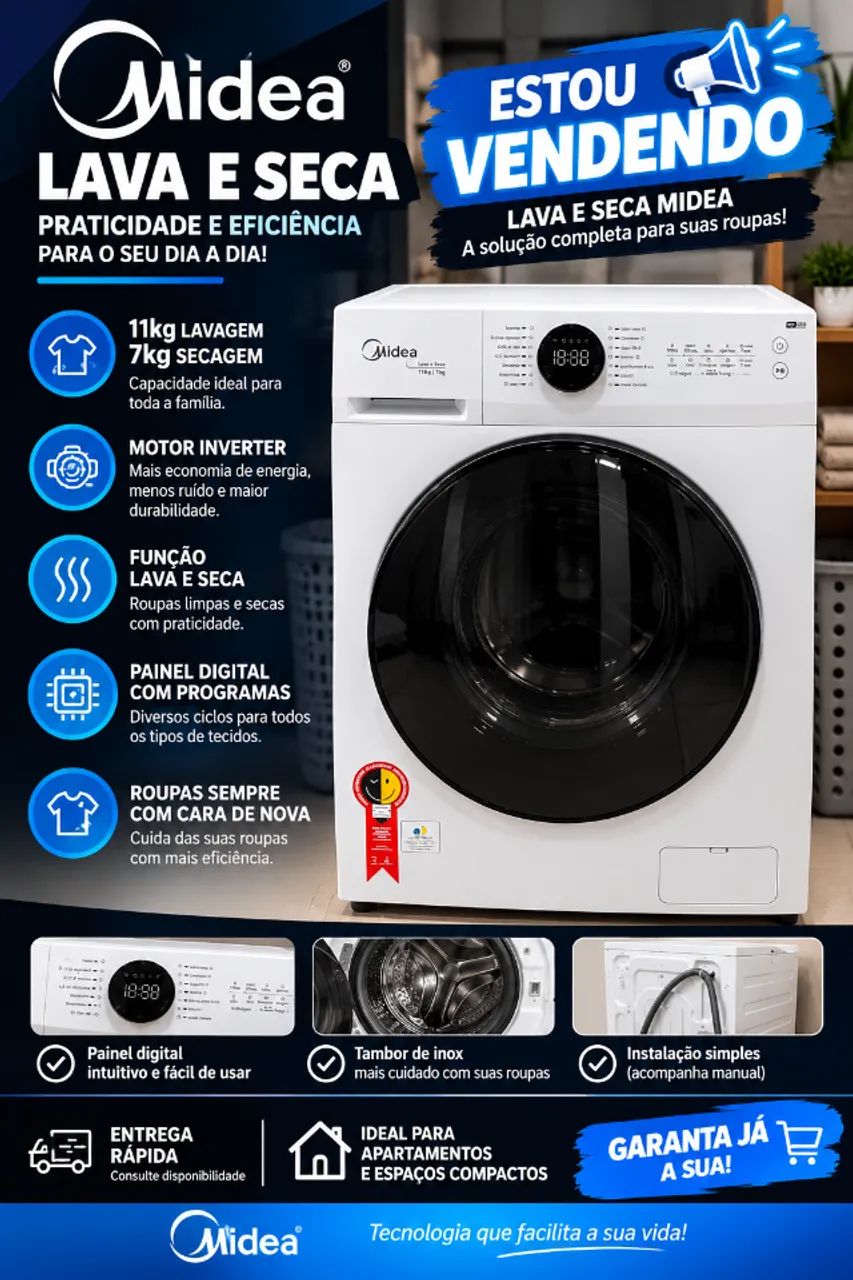 LAVA E SECA MIDEA 11KG/7KG ? USADA - Foto 3