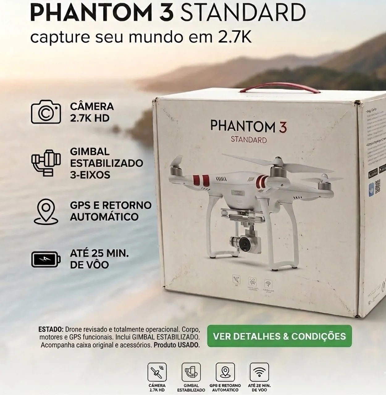 DJI Phantom 3 Standard - Usado (Completo na Caixa) - Drones