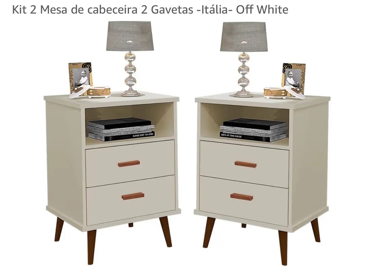 Kit 2 mesas de cabeceiras com 2 gavetas off white 